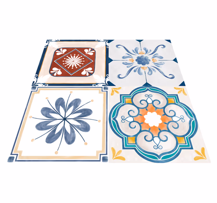 Tapis vinyle carreaux de ciment 4 tuiles vintage - TenStickers