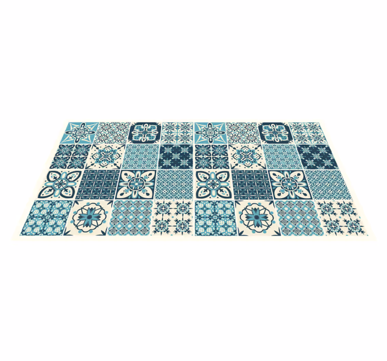 Tapis vinyle carreaux de ciment motif floral turquoise - TenStickers