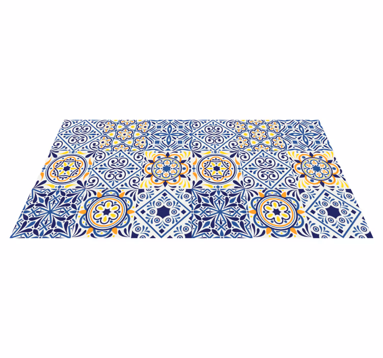 Tapis lino cuisine carreaux bleus et jaunes - TenStickers