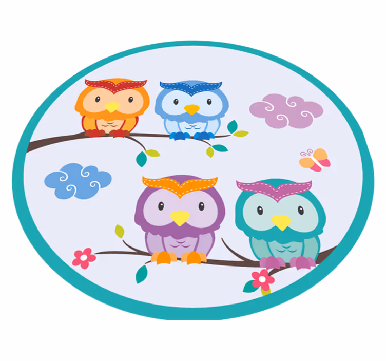 Tapis vinyle bébé famille de hiboux colorés - TenStickers