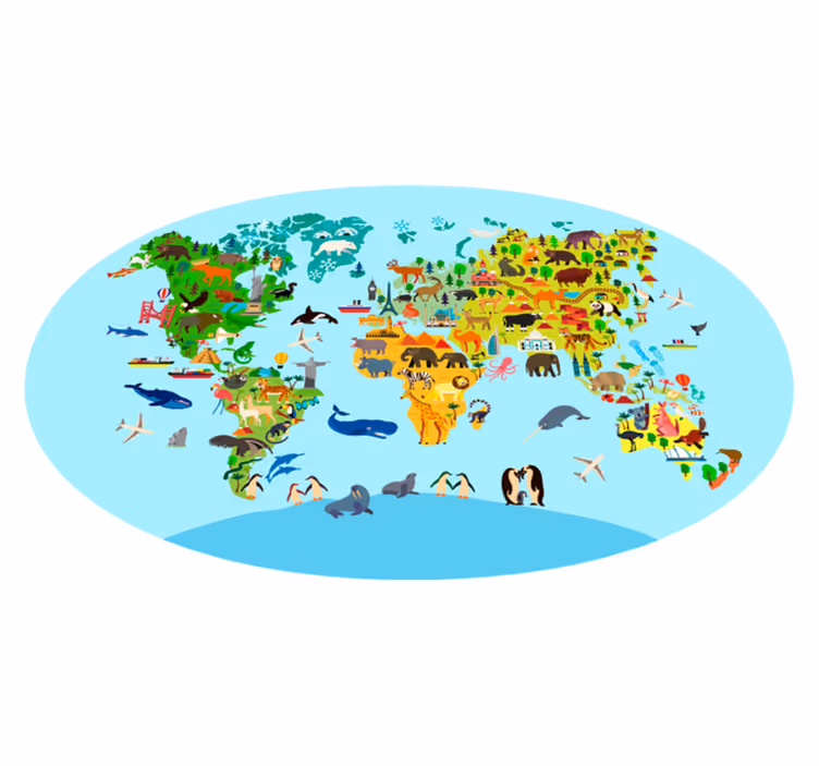 Tapis vinyle carte du monde faune et végétation - TenStickers