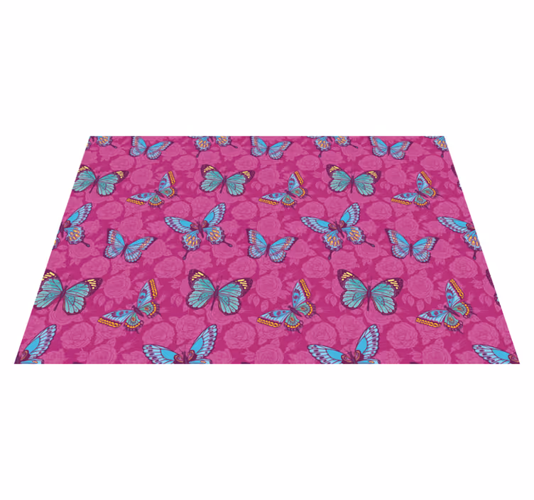 Tapis vinyle plantes motif floral papillon - TenStickers