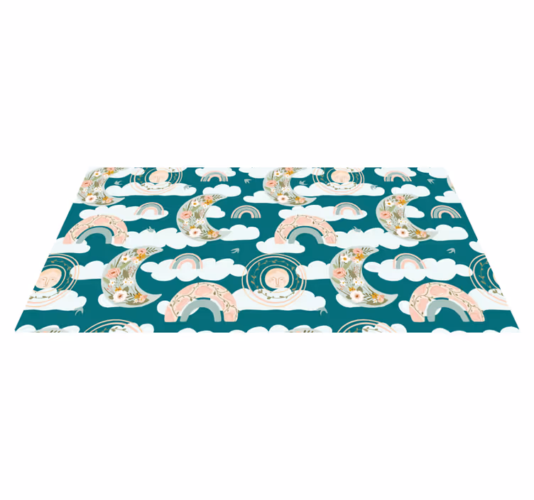 Tapis vinyle pour enfants arcs-en-ciel de lune florale - TenStickers