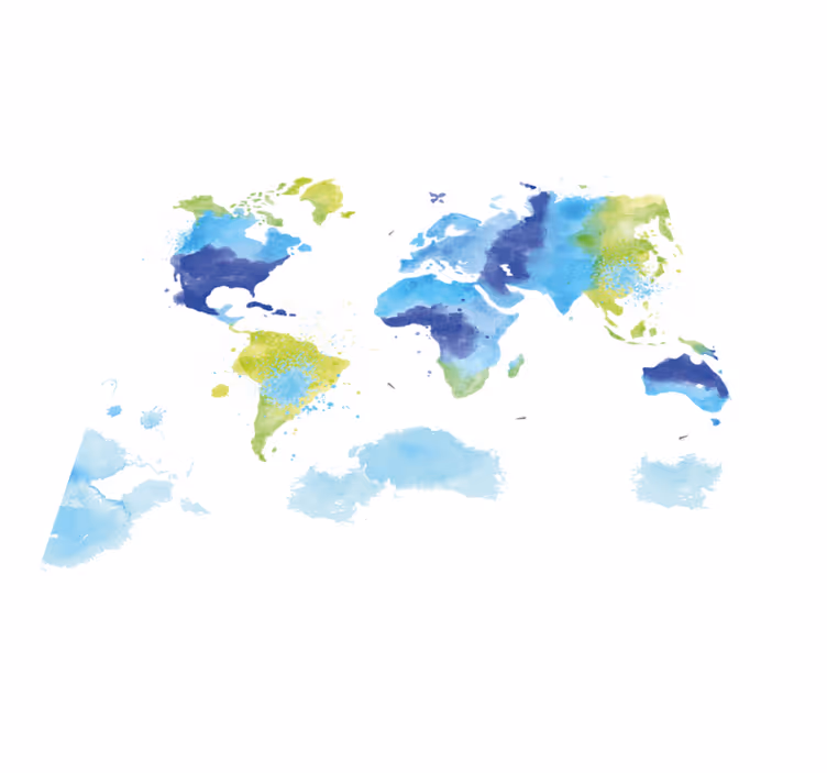 Tapis vinyle carte du monde aquarelle bleue et verte - TenStickers