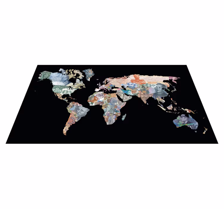 Tapis vinyle carte du monde monnaie mondiale - TenStickers
