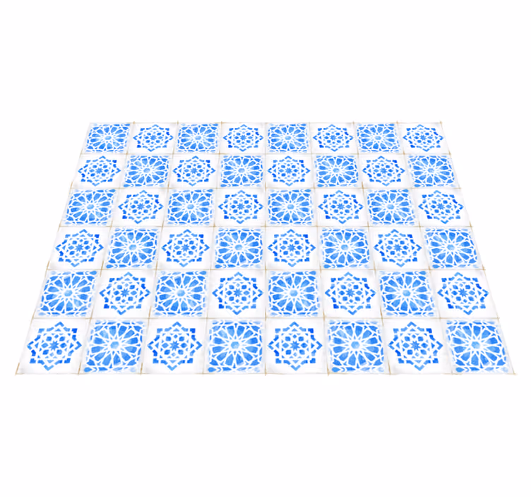 Tapis vinyle carreaux de ciment motifs bleus complexes - TenStickers