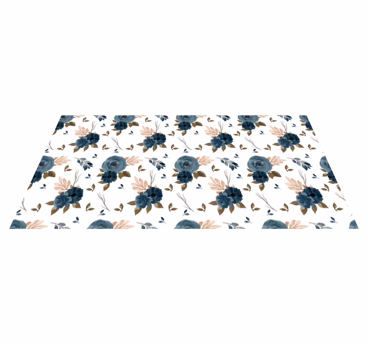 Tapis vinyle plantes roses bleues élégantes - TenStickers