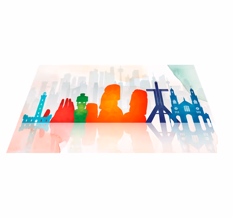 Tapis vinyle bureau silhouettes d'horizon colorées - TenStickers