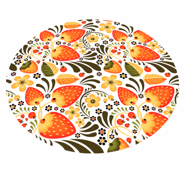 Tapis vinyle ethnique Fraises russes et plantes dorées - TenStickers