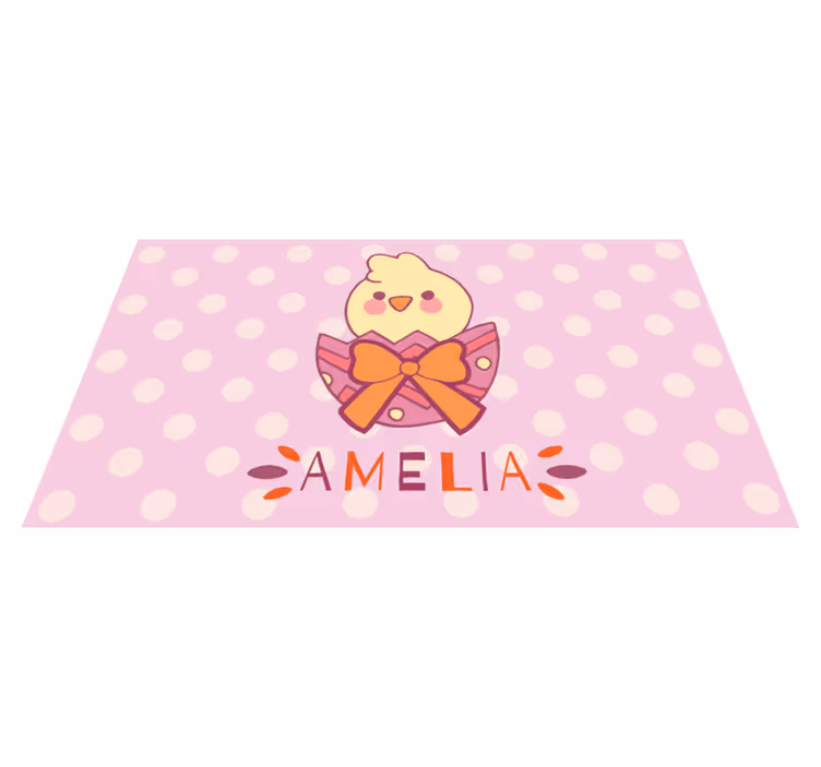 Tapis vinyle bébé poussin rose avec nom - TenStickers