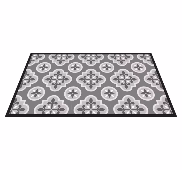 Tapis vinyle carreaux de ciment classique gris bordures - TenStickers