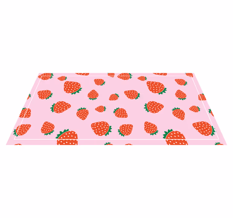 Tapis vinyle plantes motif fraise rose - TenStickers