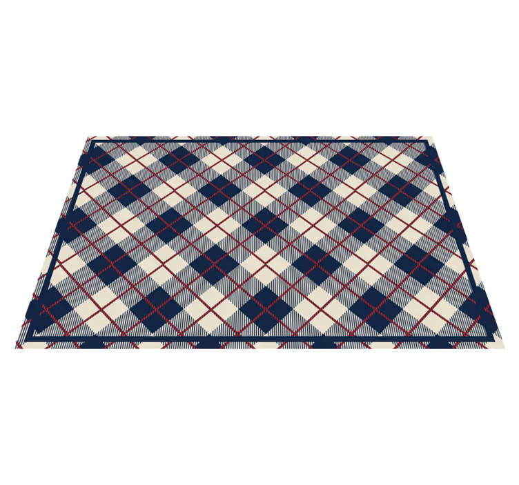 Tapis vinyle géométrique motif à carreaux bleu marine - TenStickers