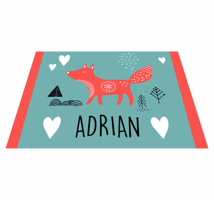 Tapis vinyle avec nom Renard nordique avec des coeurs - TenStickers