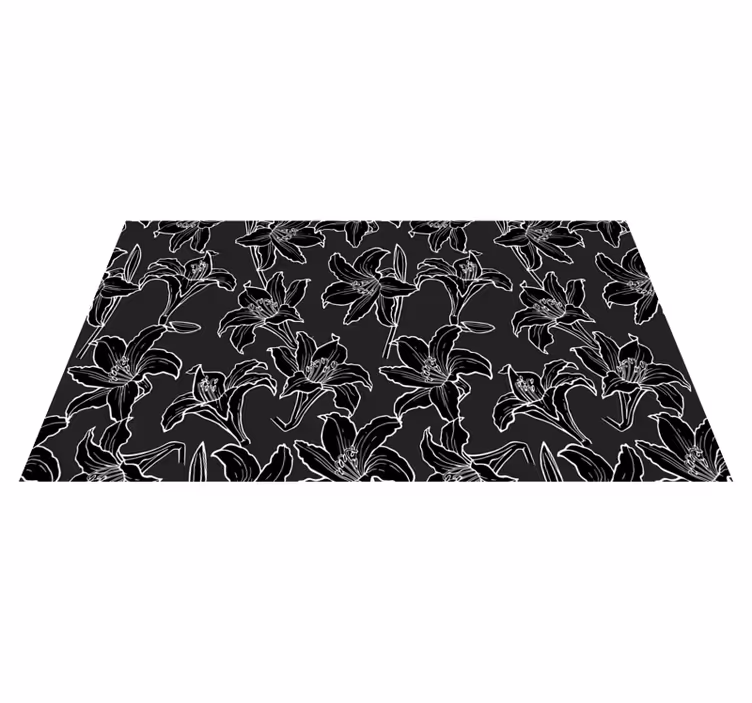 Tapis vinyle plantes composition florale noire - TenStickers