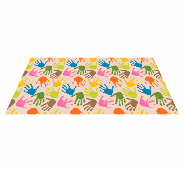 Tapis vinyle enfant mains aquarelles sur fond beige - TenStickers