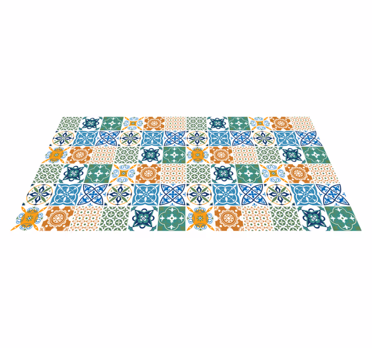 Tapis vinyle cuisine coloré motif porcelaine - TenStickers