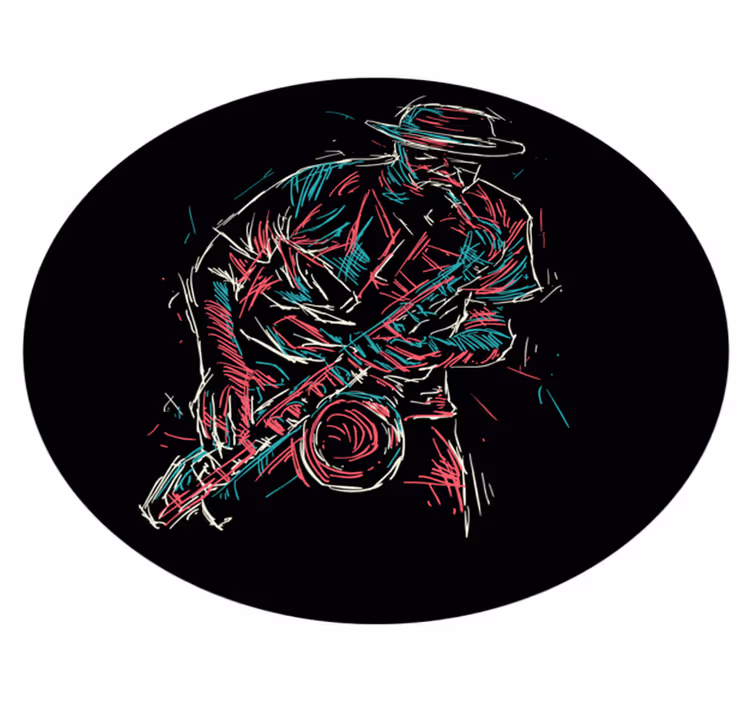 Tapis vinyle rond performance d'un musicien de jazz - TenStickers