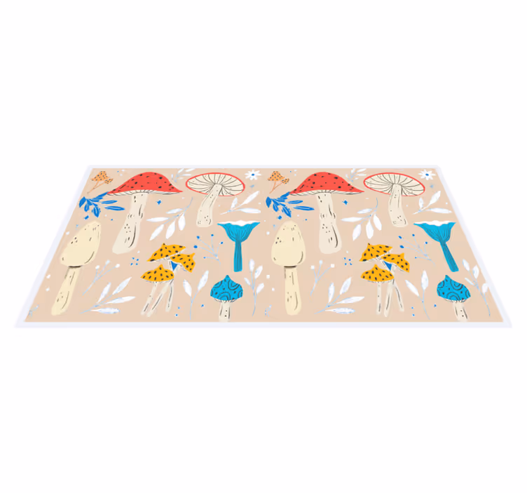 Tapis vinyle salon Champignons classiques fond beige - TenStickers