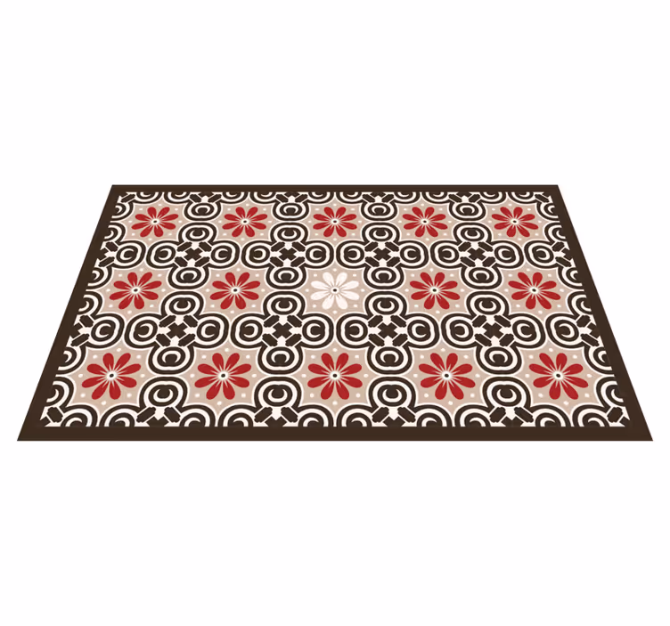 Tapis vinyle carreaux de ciment blanc beige rouge - TenStickers