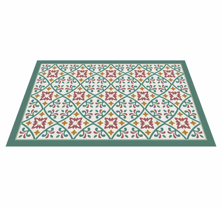 Tapis de cuisine carreaux fleurs jaune rouge et vert - TenStickers