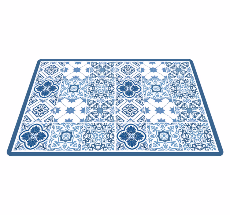 Tapis vinyle carreaux de ciment fleuris style portugais - TenStickers