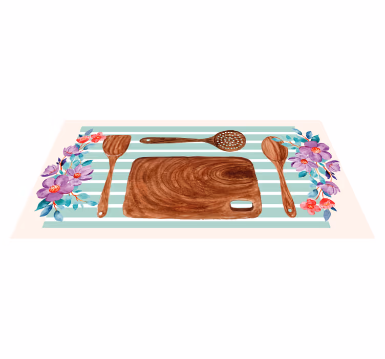 Tapis vinyle cuisine accessoires floraux - TenStickers