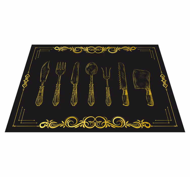 Tapis vinyle cuisine contour ustensiles de cuisine - TenStickers