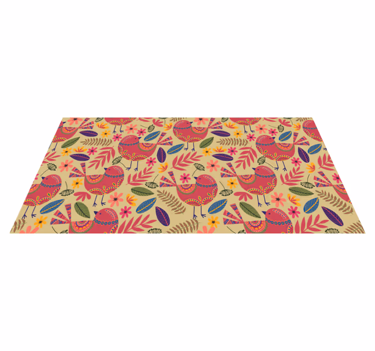 Tapis vinyle plantes motifs d'oiseaux colorés - TenStickers