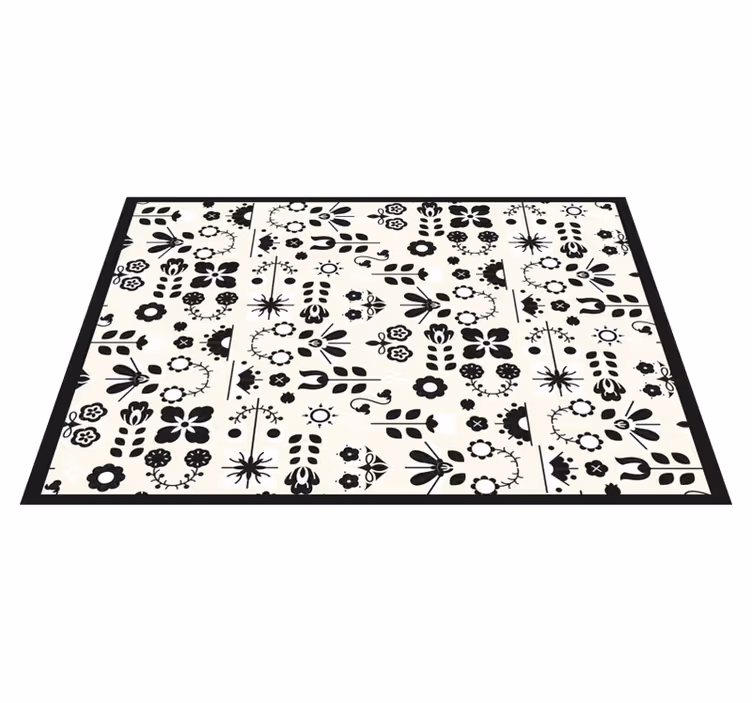 Tapis vinyle plantes motifs floraux noirs - TenStickers