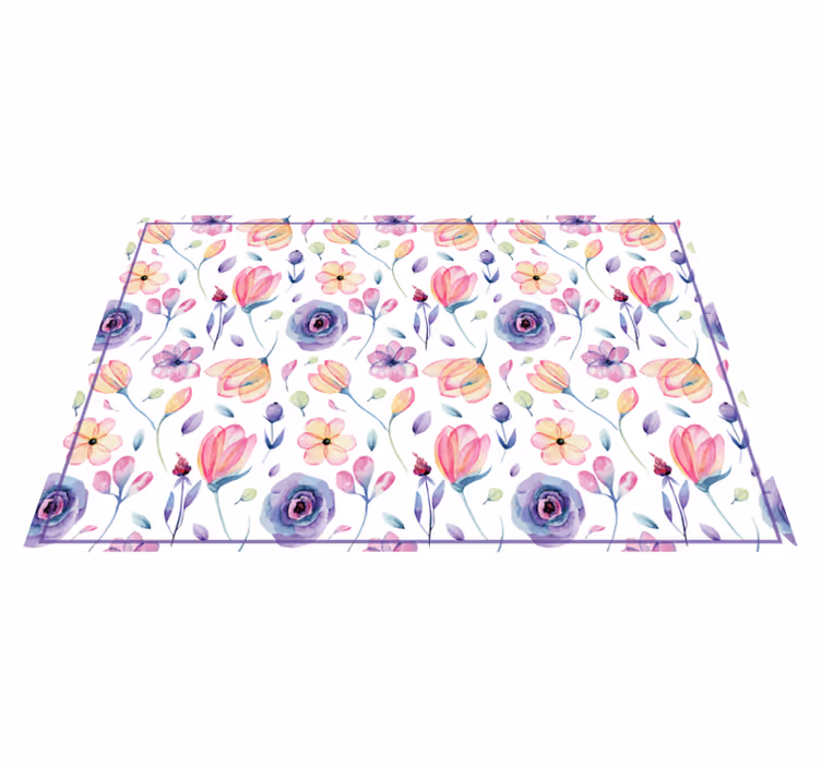 Tapis vinyle plantes motif floral aquarelle - TenStickers