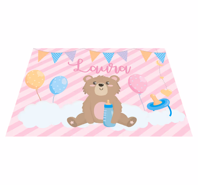 Tapis vinyle bébé ours festif avec nom - TenStickers