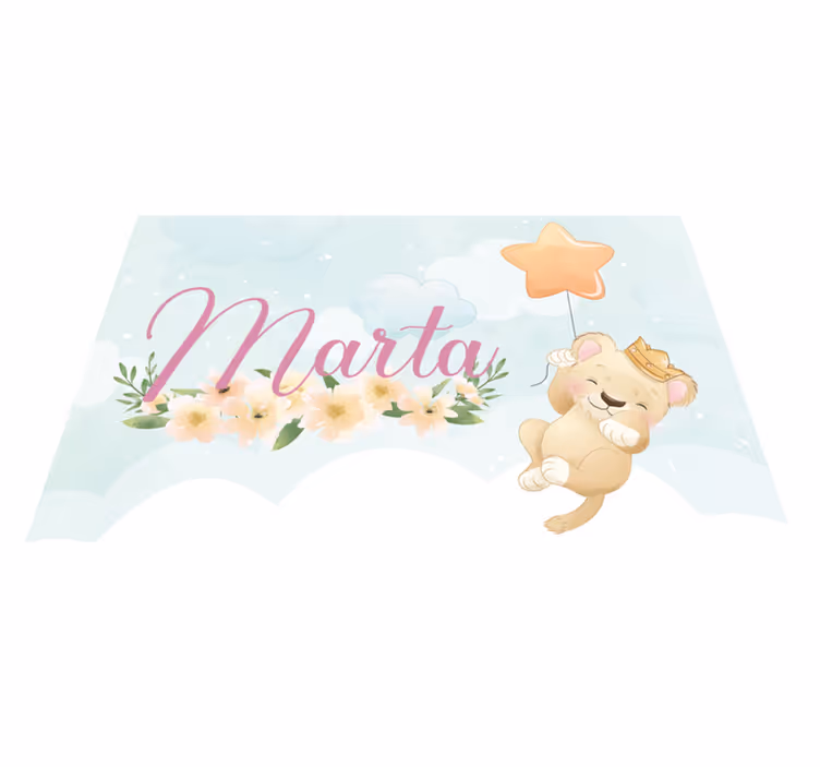 Tapis vinyle bébé lion avec ballon à air et nom - TenStickers