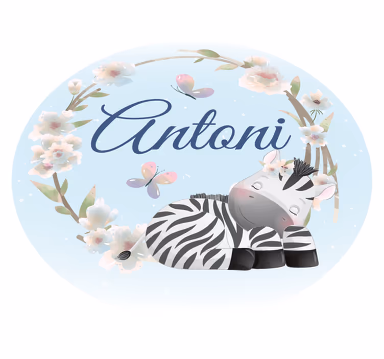 Tapis vinyle bébé zèbre avec prénom - TenStickers
