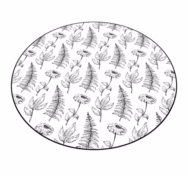 Tapis vinyle rond contour noir floral - TenStickers