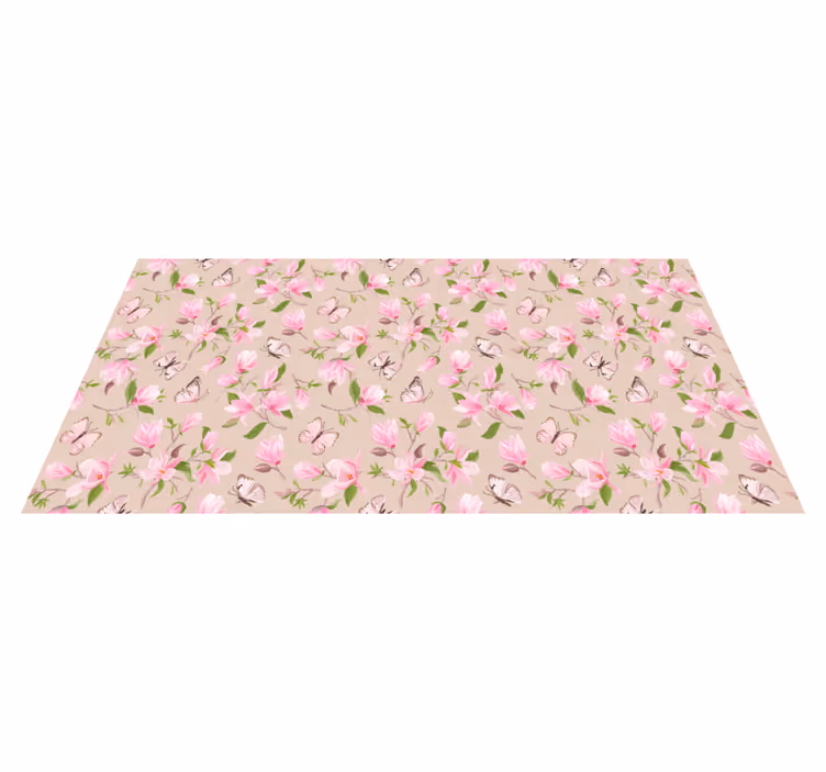 Tapis vinyle plantes thème du papillon en fleurs - TenStickers