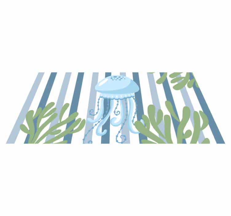 Tapis vinyle salle de bain animal méduse sur fond rayé - TenStickers
