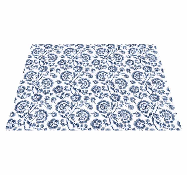 Tapis vinyle fleurs motif floral bleu - TenStickers