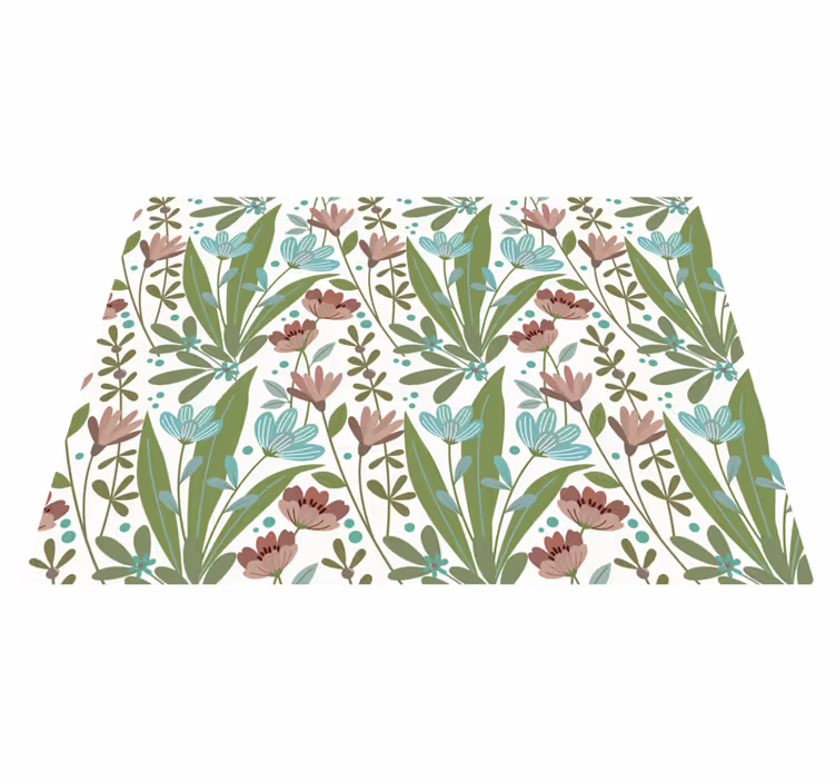Tapis vinyle salon plantes motif fleurs dessinées - TenStickers