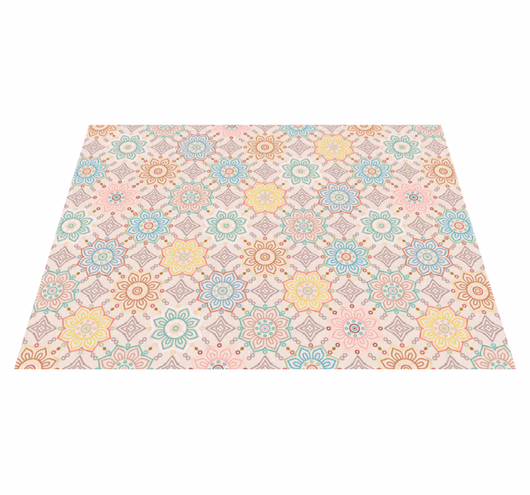 Tapis vinyle plantes motif fleurs mandala - TenStickers