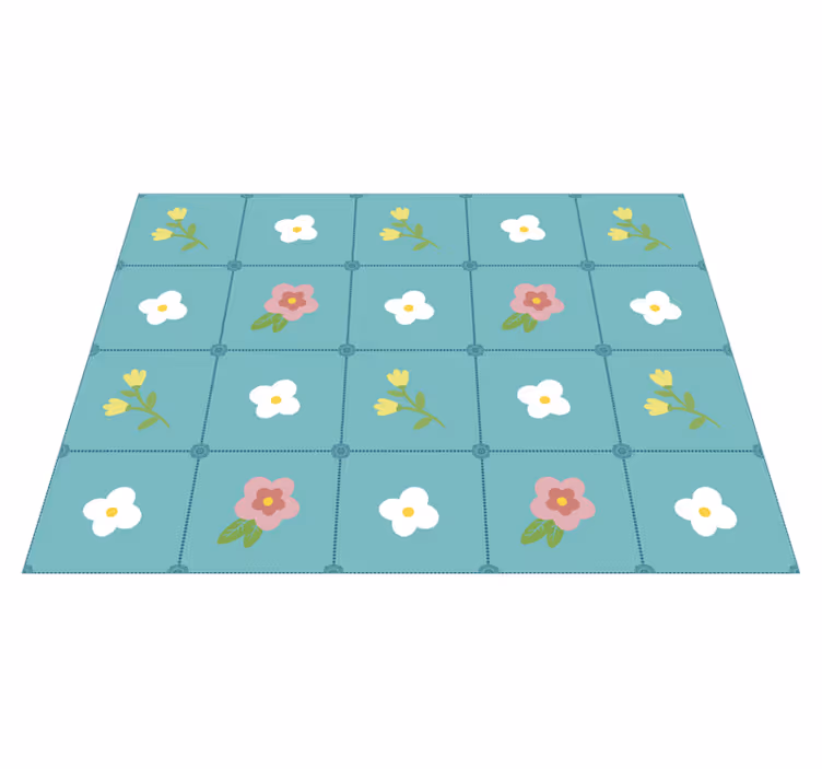 Tapis vinyle carreaux plantes motif floral - TenStickers