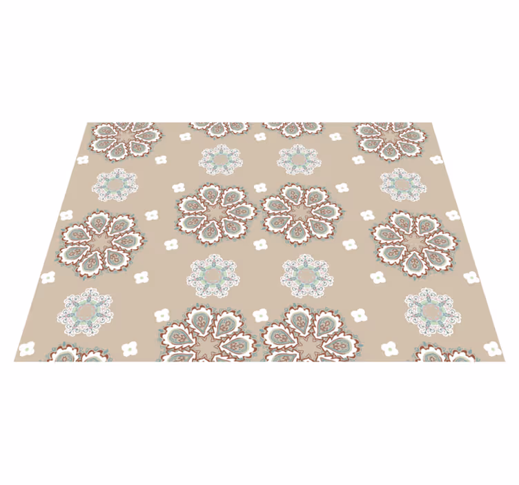 Tapis vinyle beige plantes motif mosaïque florale - TenStickers