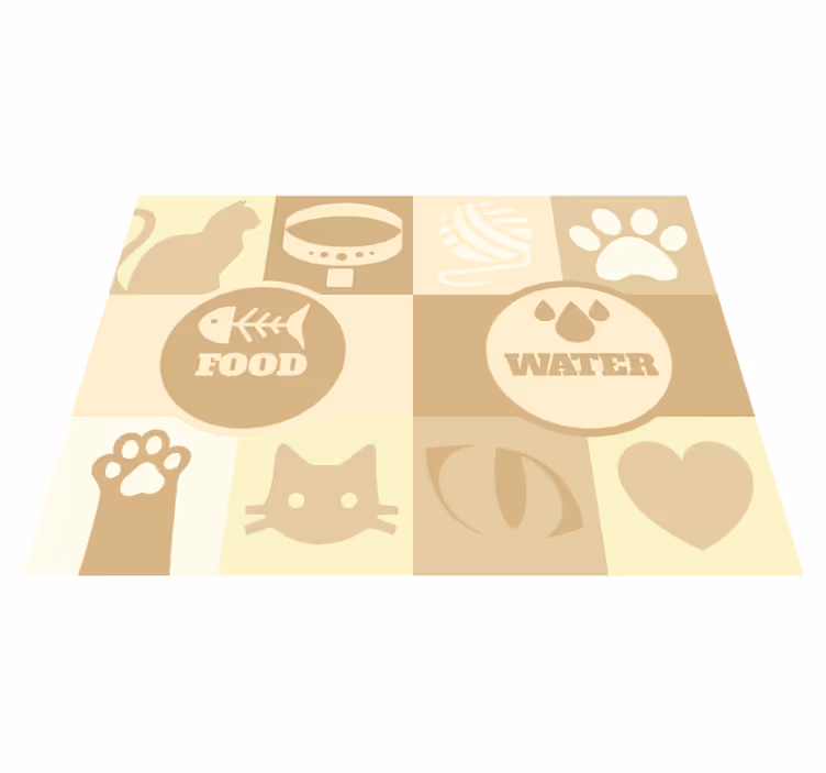Tapis vinyle beige animal chat eau et nourriture - TenStickers