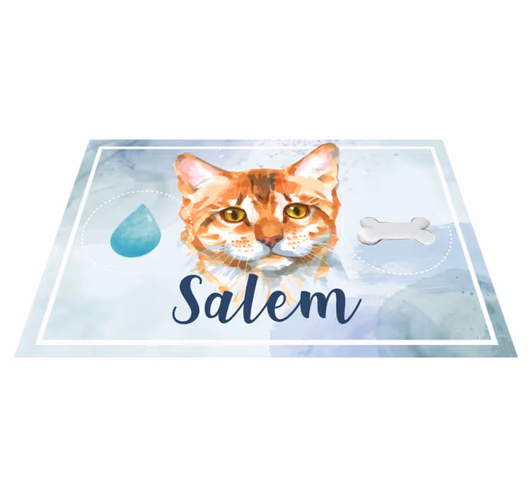 Tapis vinyle prénom Chat eau et nourriture - TenStickers