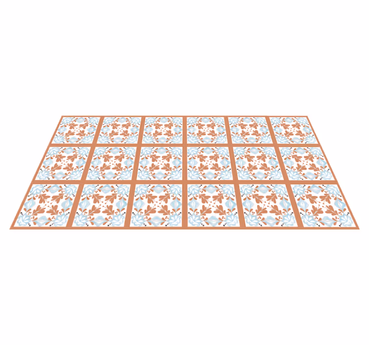 Tapis lino cuisine carreaux fleurs méditerranéennes - TenStickers