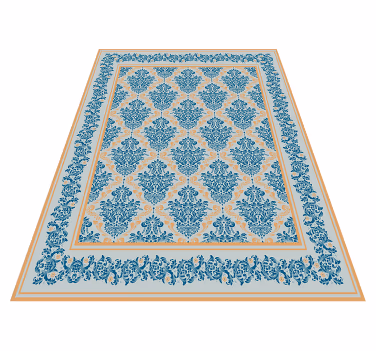 Tapis vinyle vintage style baroque bleu et jaune - TenStickers