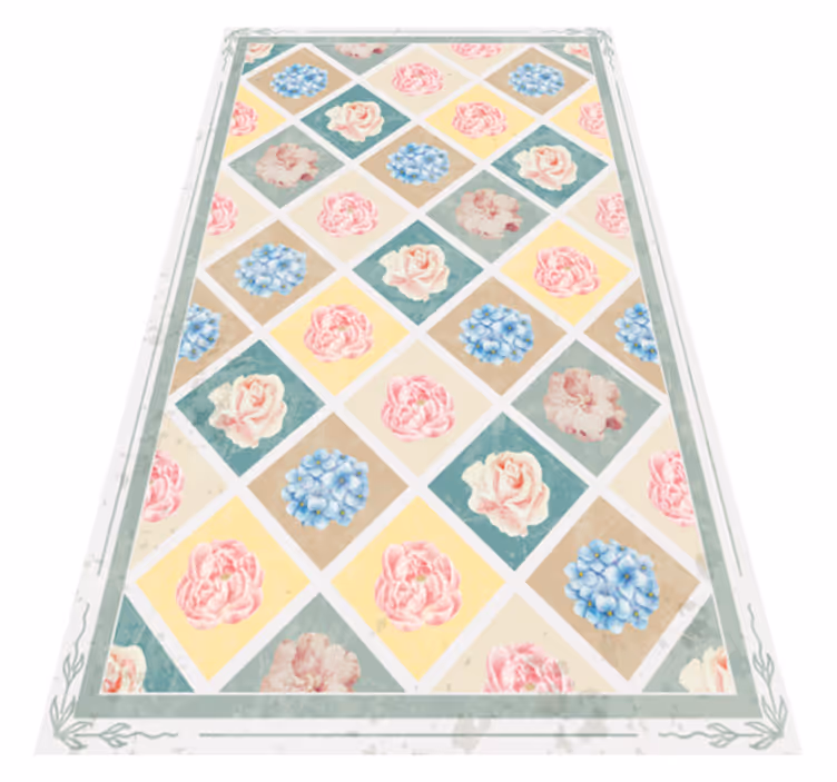 Tapis vinyle vintage losanges avec des fleurs - TenStickers