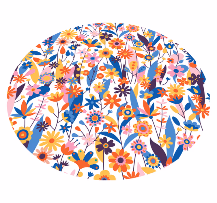 Tapis vinyle salon rond nature fleurs multicolores - TenStickers