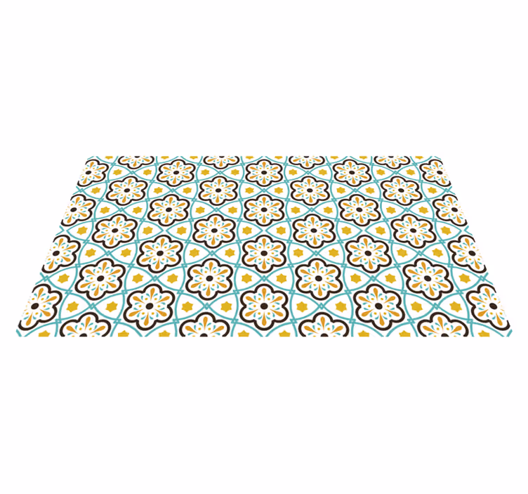 Tapis vinyle cuisine carreaux de ciment motif fleurs - TenStickers