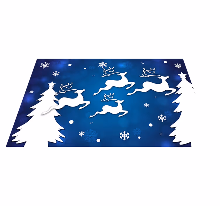 Tapis vinyle cuisine noël rennes fond bleu - TenStickers